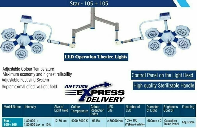 Hospital medical OT Room Light Examination OT Light no of Led's-105+105 lamp@