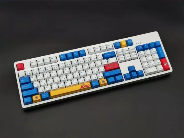 PBT GUNDAM Keycap Blue Yellow White OEM Profile 108 Key For Cherry MX Keyboard