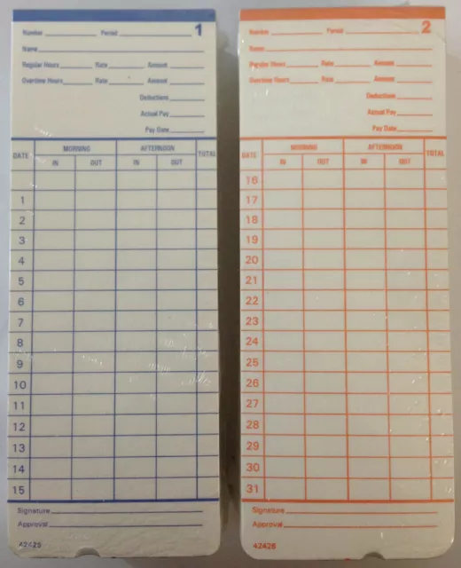 100 Time Cards For Pyramid 2400, At-2400, At-2500 Time Clocks 42426 Compatible