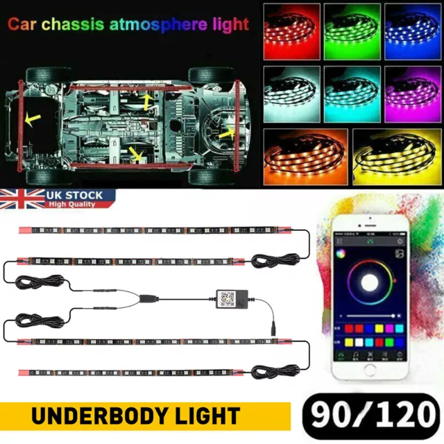 UK Phone App Control Under Car Tube Strip RGB LED Underglow body Neon Light Kit