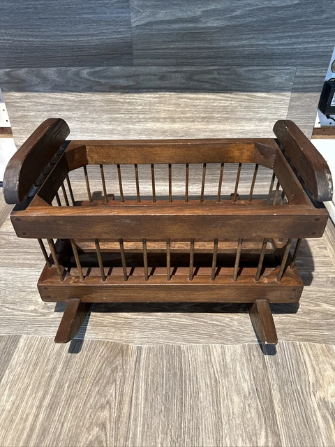 Vintage Brown Wood Baby Doll Play Cradle Rocking Crib Toy Furniture antique
