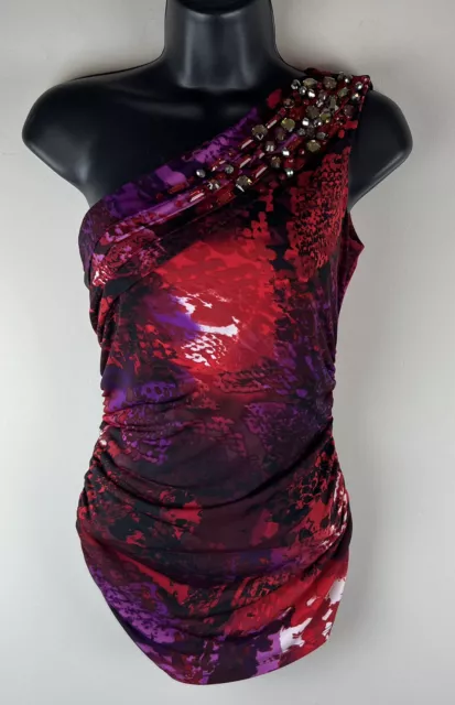 Cache XS Vtg Y2K One Shoulder Ruched Bling Top