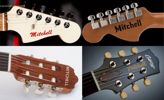 3 x Personalised Name/Band Stickers For Guitar Headstock Custom Made Vinyl Decal