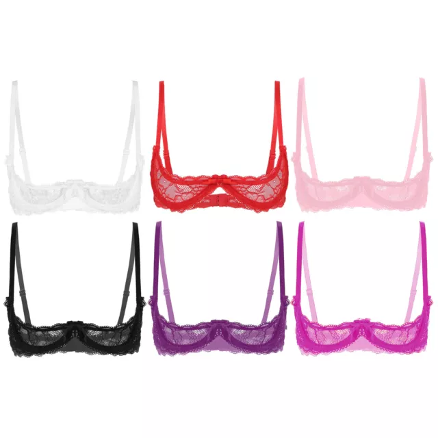 Damen Sexy 1/4 Cup Spitzen Push-Up BH mit Bügel durchsichtig Büstenhebe Bralette