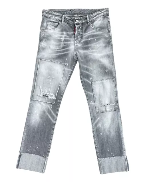 Dsquared2 Cool Girl Mid Rise Ankle Roll Jeans Italy 36 Gray Destroy Double Knee