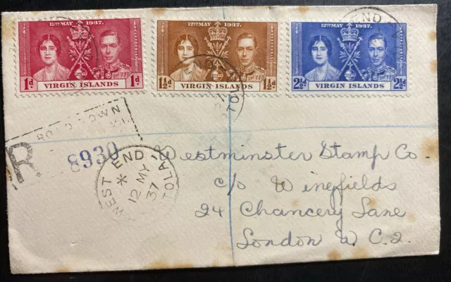 1937 Virgin Island First Day Cover King George VI Coronation KG6 To London UK