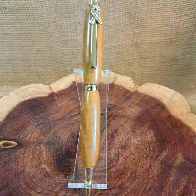 Brest Cancer Awareness Pen in Osage Orange Wood with Gold Trim