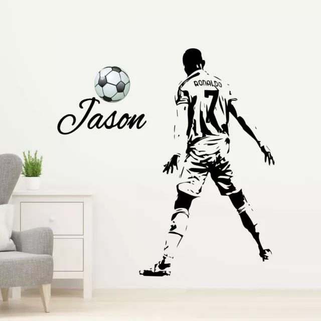 RONALDO WALL ART STICKER DECAL FOOTBALL Personalised Name Boy Room Sports Decor