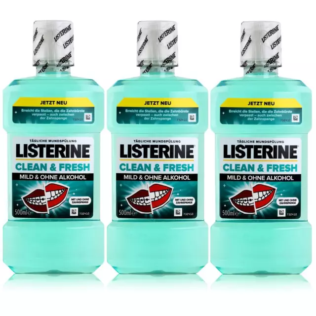 Listerine Clean & Fresh Mild & ohne Alkohol 500ml Mundspülung (3er Pack )