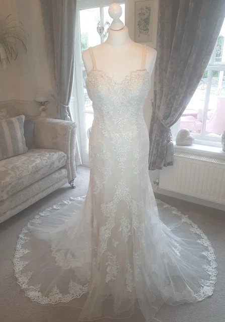 Abito da sposa avorio pizzo perline abito lussuoso taglia 12-16