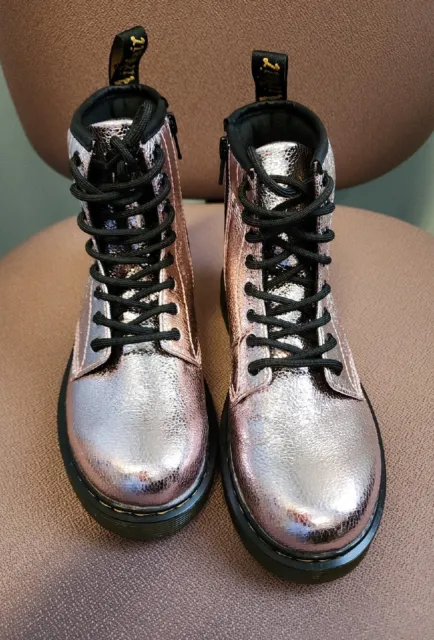 Dr Doc Martens Combat Boots Pink Metallic Platform Air Wair Leather Womens Sz 5