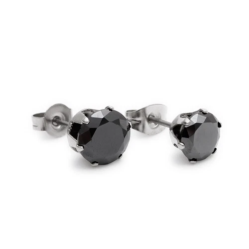 Boucles d'Oreilles Homme Acier Noir Carrés Carbone Noir 87-0011