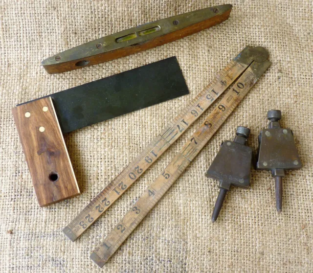 Tramels Rabone Spirit level Rule set square Woodworking tools Vintage