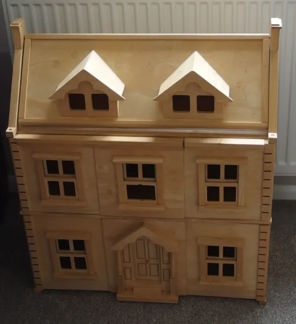 Sturdy Wooden 3 Storey Dolls House with Furniture and Dolls