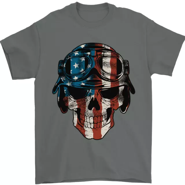 T-shirt da uomo motociclista bandiera USA teschio moto moto cotone Gildan