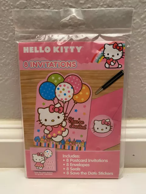 Hello Kitty Birthday Party Postcard Invitations, Envelopes, Seals 8 count