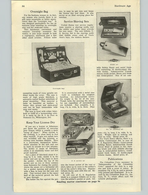 1918 PAPER AD Article US WWI Gillette Service Shaving Set Outfit Military Khaki