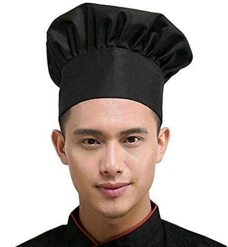 Hyzrz Chef Hat Adult Adjustable Elastic Baker Kitchen Cooking Chef Cap Black