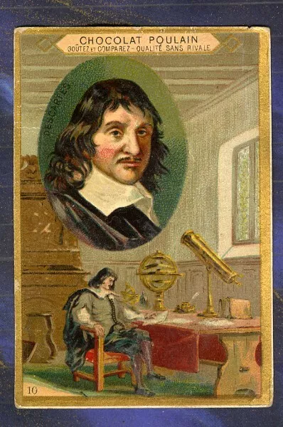 chromo Poulain Relief N�10 Philosophe Scientifique Descartes Scientist Embossed