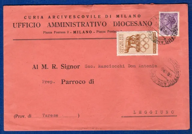 ITALIA - B. AFF. con 25 L. SIR. + 5 L G. OLIMPICI ROMA da MILANO il 12-9-1960