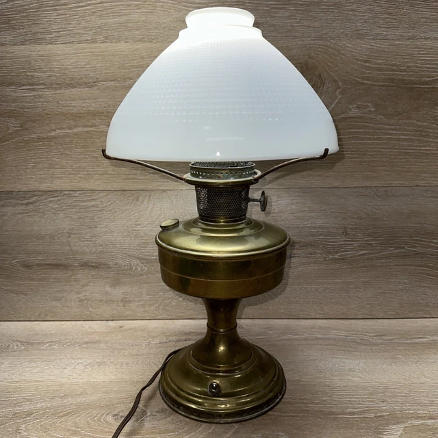 ALADDIN MODEL 12 Oil Lamp Brass Bug ScreenMilk Glass Electrified Light