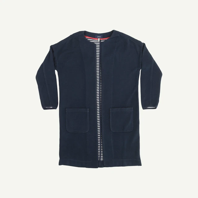 Joules Womens Navy Cotton Boat neck Striped Long sleeved Cardigan Size 10