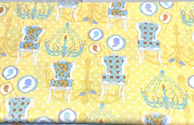 Rare BARI J Paris Apartment Fabric for Lecien in Yellow Chandeliers, Cameos etc