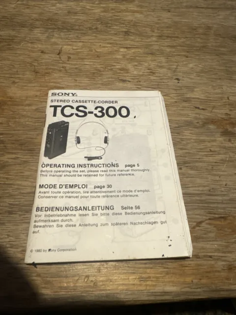 Sony TCS-300Stereo Casette-corder Walkman operating instruction manual