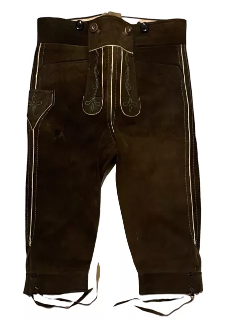 JAHN-MARKL Salzburg Vtg Boys Brown Suede Leather Embroidered Lederhosen Size 3