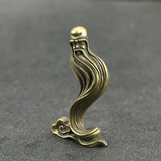 Solid Brass Big Beard God of Longevity Old Man Figurine Buddha Ornament Tea Pet