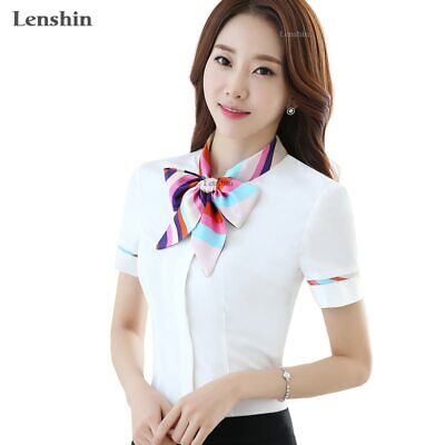 Women Bow Tie Blouse Fashion Spring short Sleeve blusa Tops Chinese Style