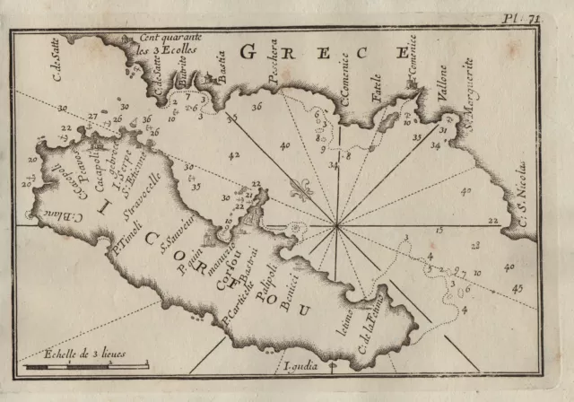 Korfu Corfu ile island Insel Greece Griechenland map Karte Roux engraving 1764