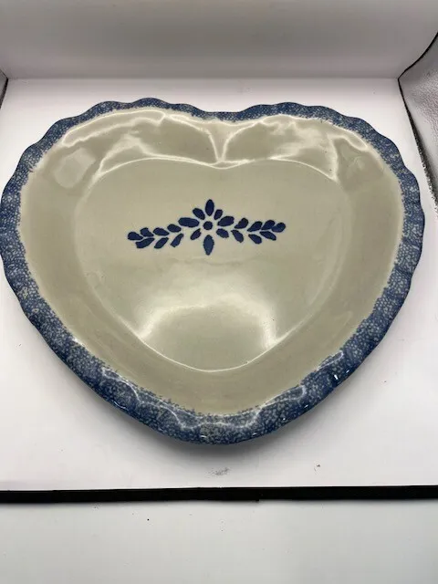 Vintage Heart Spongeware Pie Plate Dish Stoneware Baking Ceramic Pan Serving