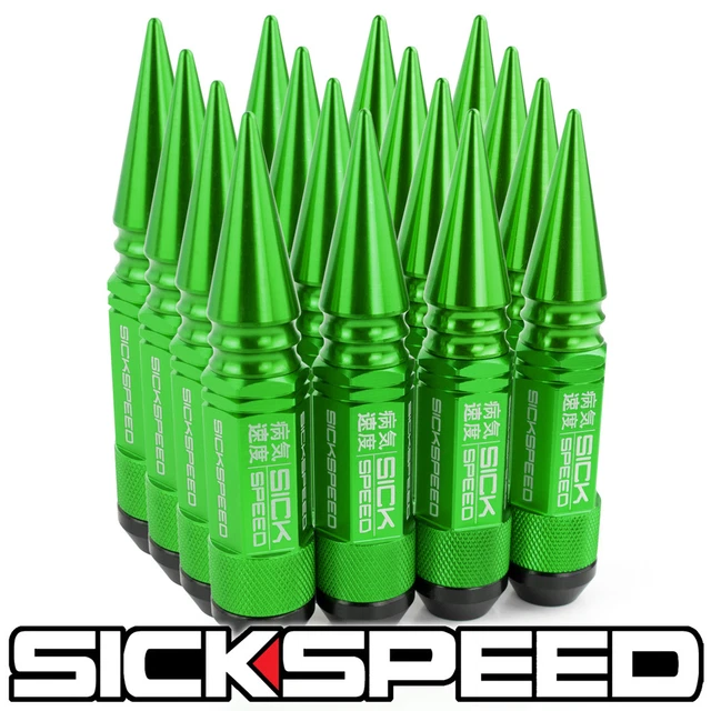 SICKSPEED 16PC Vert Pointu Aluminium Étendu 108MM 3 PC Écrou Écrous 1/2X20 N30