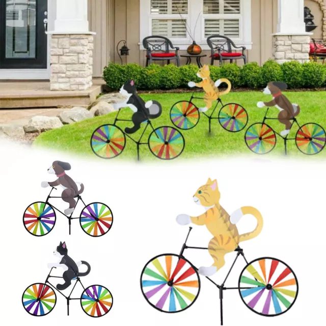 New Windmill Rainbow Cat Dog Bike Spinner Animal Bicycle Outdoor Home Decor Uk 3