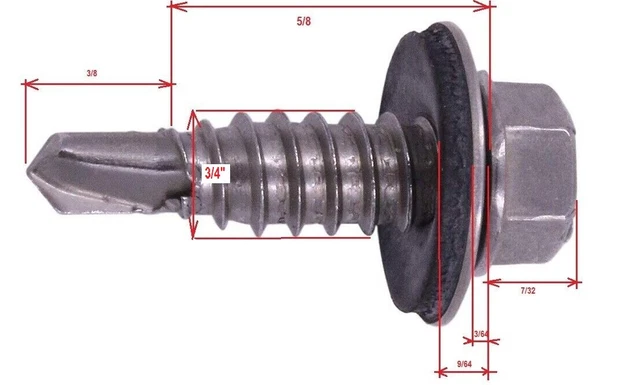(Bag Of 50) 1/4" Od X 5/8" L Lap Stitch Screw Galvanized Dome Cap 5/16" Hex Head