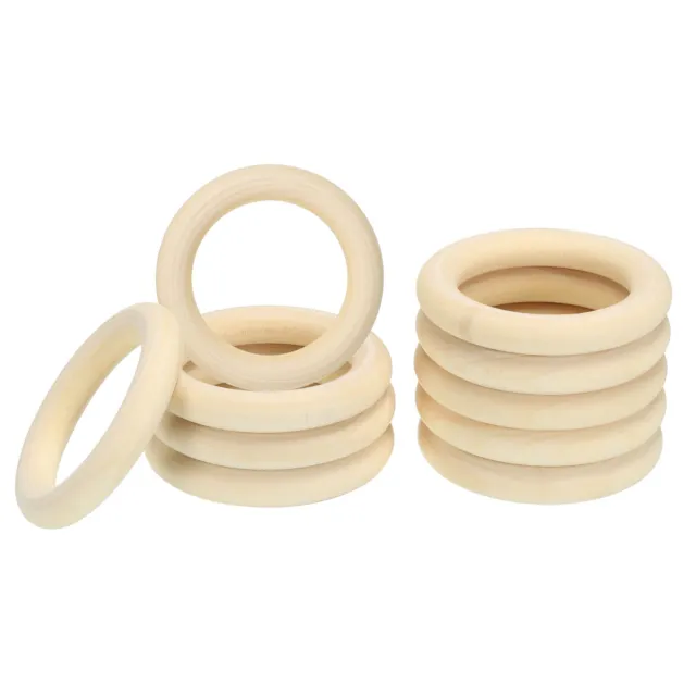 65mm/2.56" Unfinished Wooden Rings, 10Pcs Natural Solid Circle Unfinished Rings