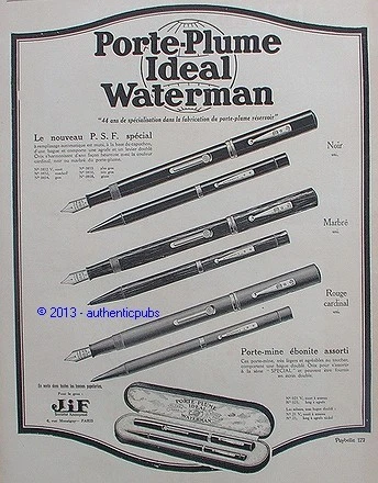 Publicite Waterman Porte Plume Ideal P.s.f. Porte Mine Jif De 1927 French Ad Pen