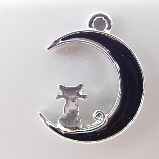 20x16mm Katze Halbmond Charm Anhänger Emaille silberfarben 1-40 Stück SB 231