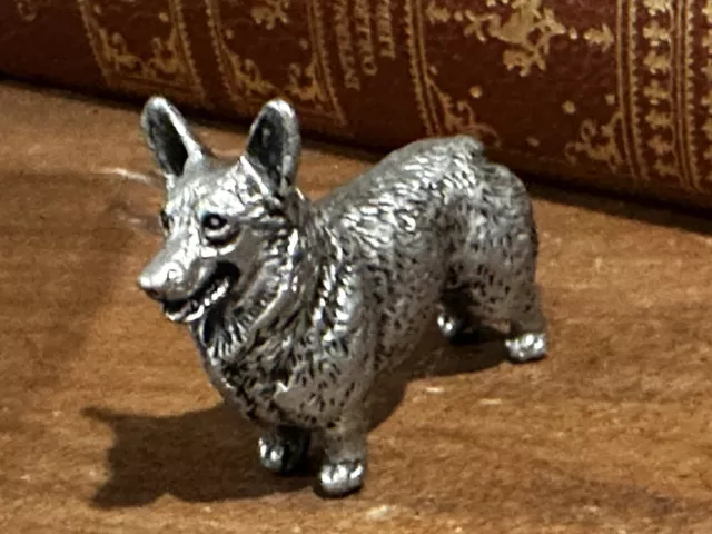 Solid Pewter Corgi Pembroke Welsh Dog Miniature 1.75" Figurine Euc