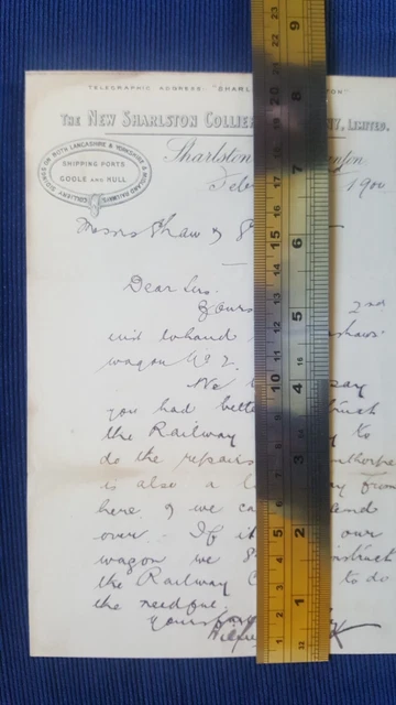 New Sharlston colliery Co letter.