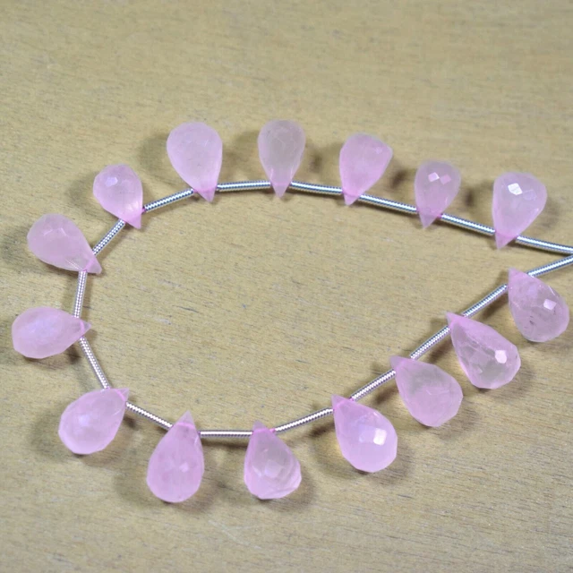 A+ Natural Pink Rose Quartz Teardrop Faceted Gemstone Beads 5.5" Jewelry Making