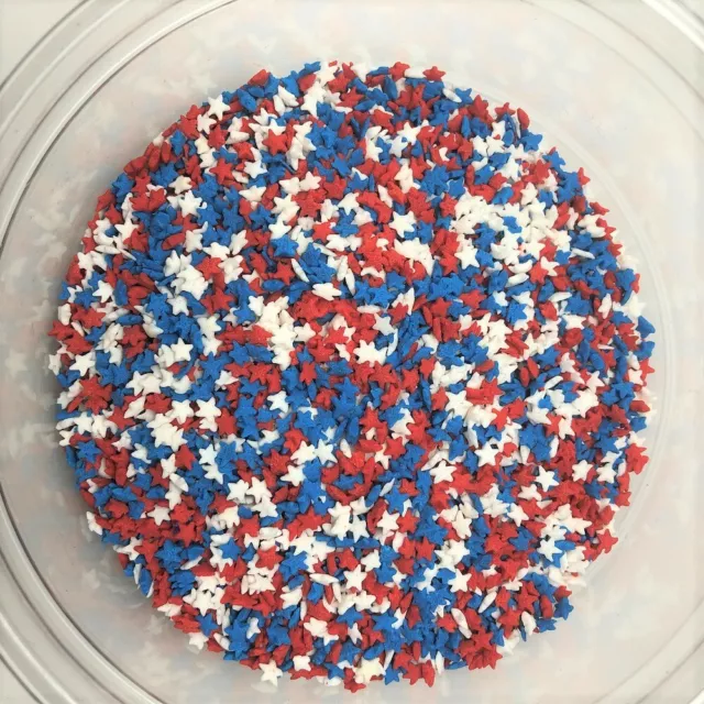 Patriotic Star Shapes MINI Red White Blue Stars Topping Sprinkles 1 pound