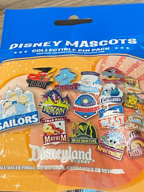 Disney Parks Attraction Mascot Disney Mystery 5 Pin Pack Sealed Bag Disneyland