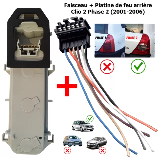 Kit Réparation Connectique Prise Faisceau + Porte Ampoules Feu Arrière Clio 2
