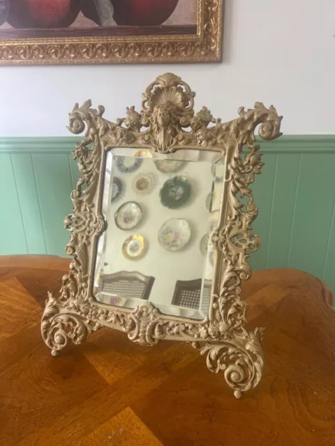 Antique Painted Cast Iron Table Mirror/Picture Frame Vanity Mirror–Victorian