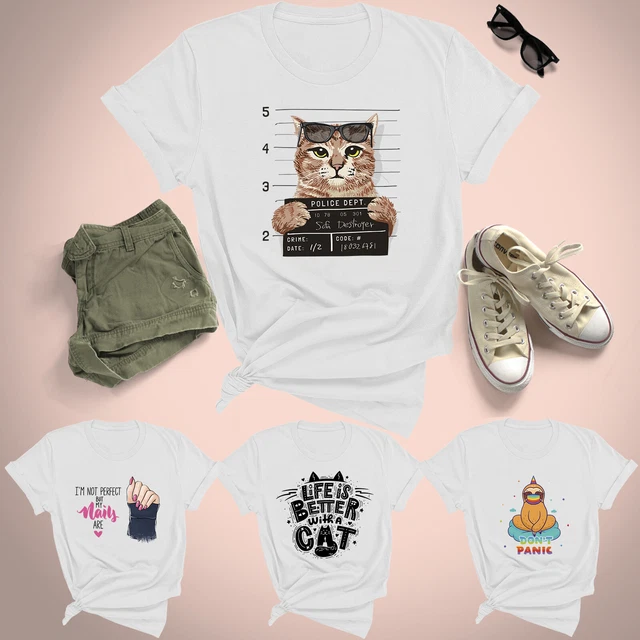 Funny Womens T Shirt Fashion Printed Tee Casual Loose Fit Slogans Ladies Tee Top