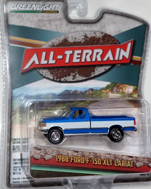 Greenlight 1/64 1988 Ford F-150 Lariat Lifted 4x4 Blue Diecast Model Toy Truck