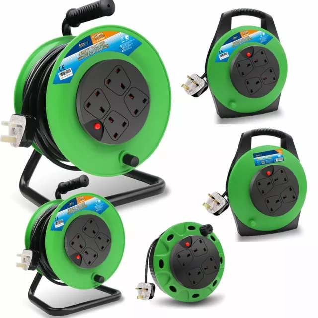 EXTENSION CABLE REEL 13Amp 4 Sockets Garden Tools Light 5/10/15/25/50m  Cable £14.59 - PicClick UK