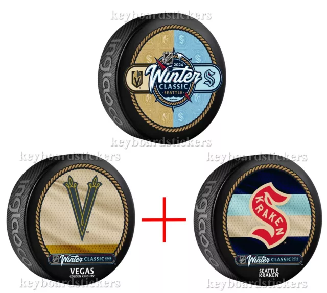 2024 NHL WINTER Classic Dueling 3 Puck Pkg Vegas Golden Knights Seattle